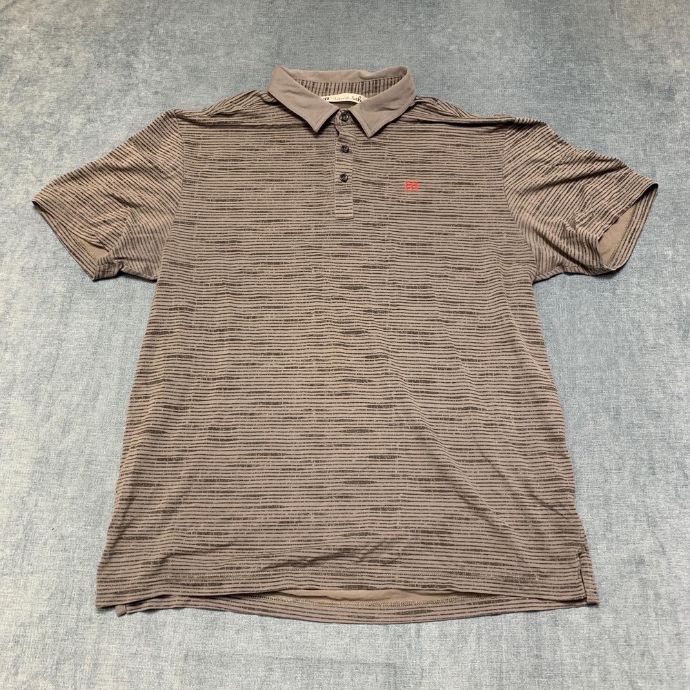 Travis Mathew Polo Shirt Mens XL Gray Striped Cotton Stretch Golf Tennis Outdoor